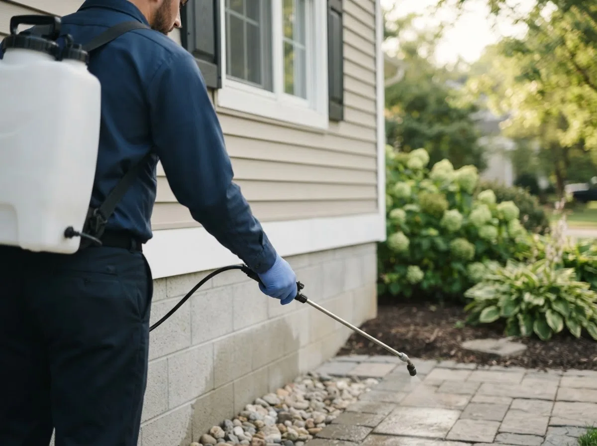 Pest control technician inspecting a home in Savonburg, KS